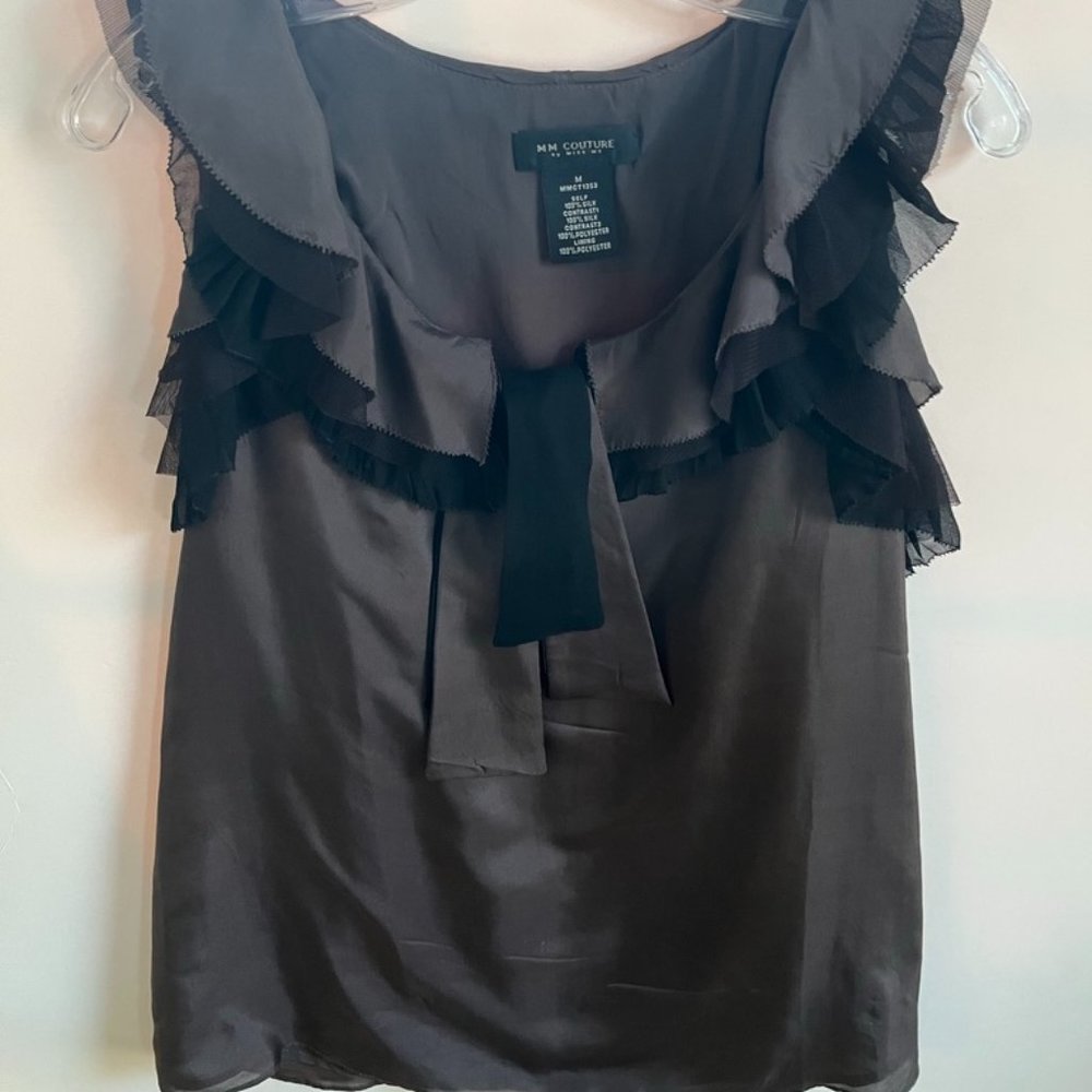 MM Couture Brown & Black Ruffle Silk Top